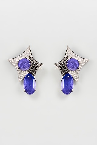 White Finish Zircon Dangler Earrings by Mozaati